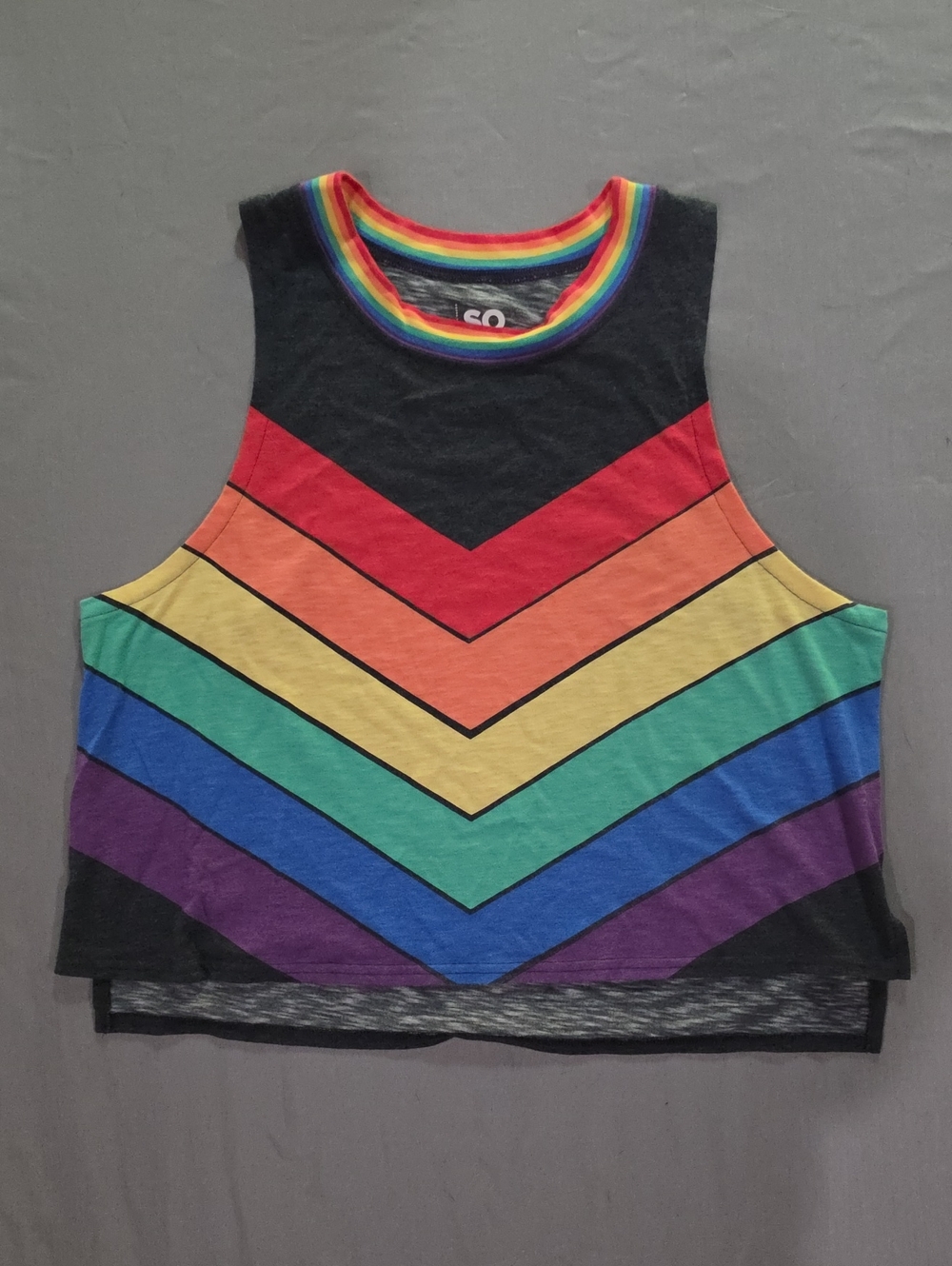 SO Black Tank Top with Rainbow Chevron Stripes Size XL